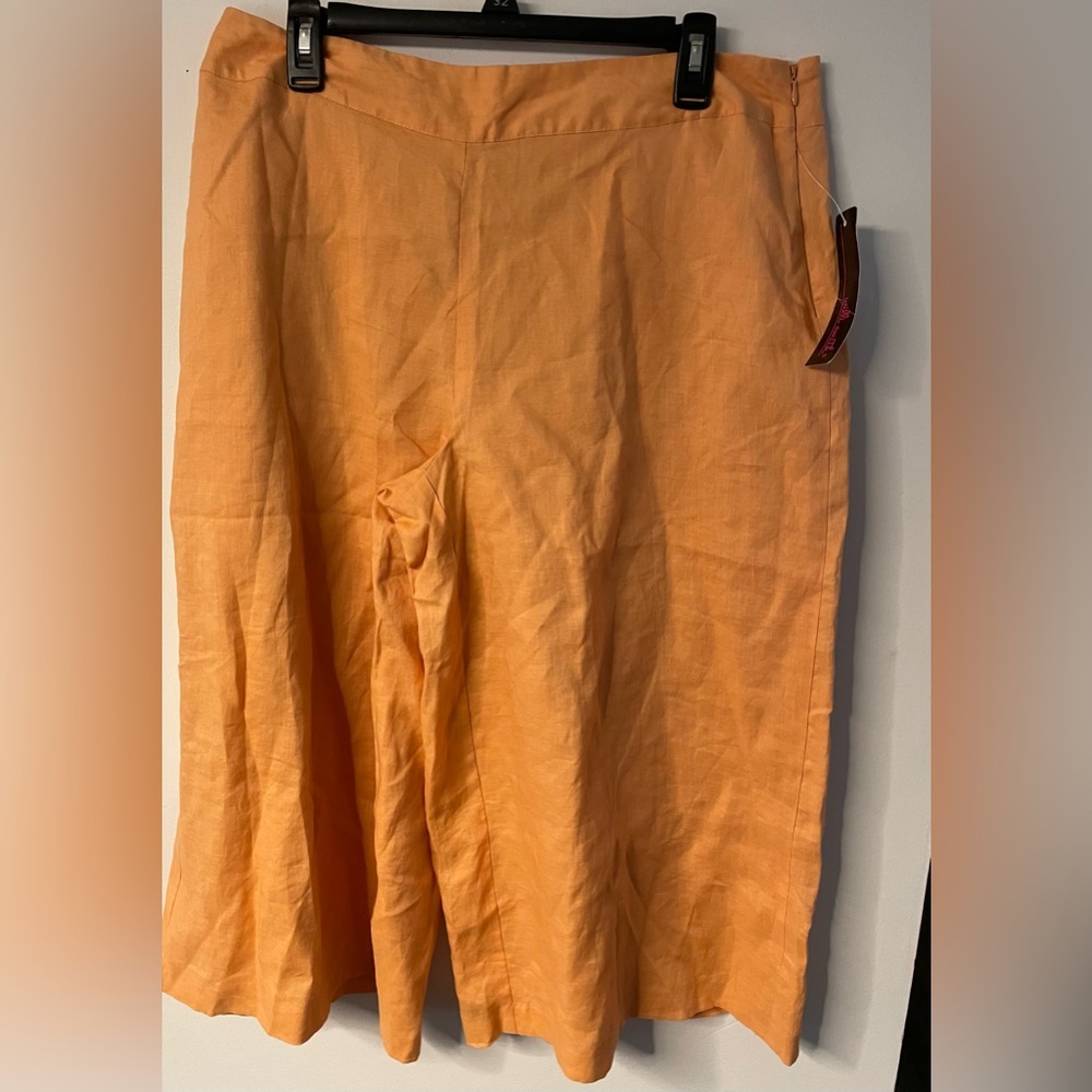 Willi Smith Orange Cropped Wide leg 100% Linen Pants Size 14 Satin Lining Nwt